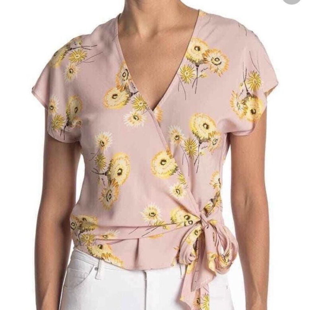 Madewell Floral Short Sleeve Wrap Top Twiggy Wisteria Dove Size XL